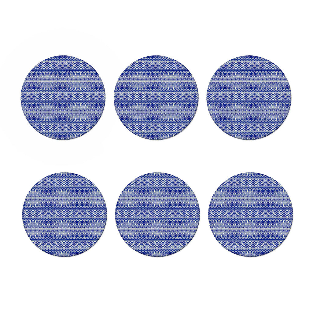Blue And White African Pattern Print Coaster Set