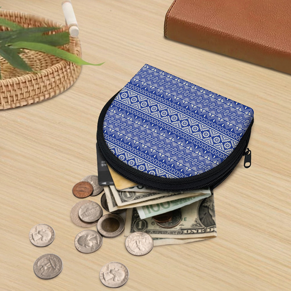 Blue And White African Pattern Print Coin Purse