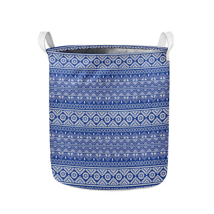 Blue And White African Pattern Print Collapsible Laundry Basket