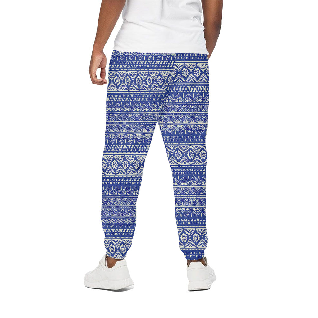 Blue And White African Pattern Print Cotton Pants