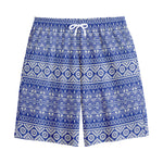 Blue And White African Pattern Print Cotton Shorts