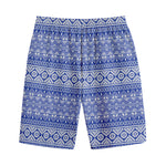 Blue And White African Pattern Print Cotton Shorts