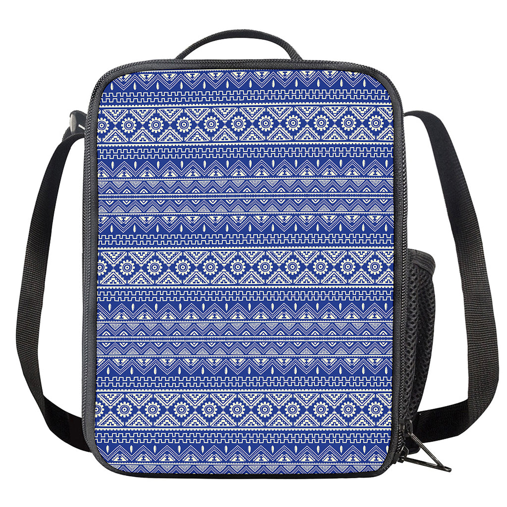 Blue And White African Pattern Print Crossbody Lunch Bag
