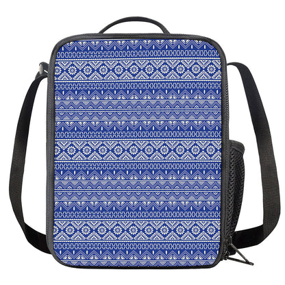 Blue And White African Pattern Print Crossbody Lunch Bag