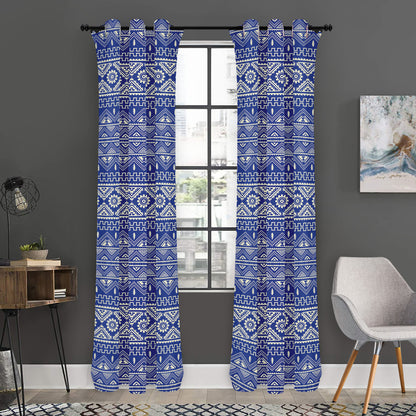 Blue And White African Pattern Print Curtain