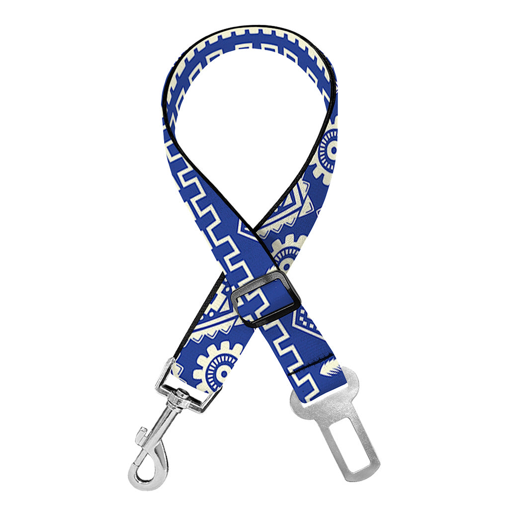 Blue And White African Pattern Print Dog Seat Belt
