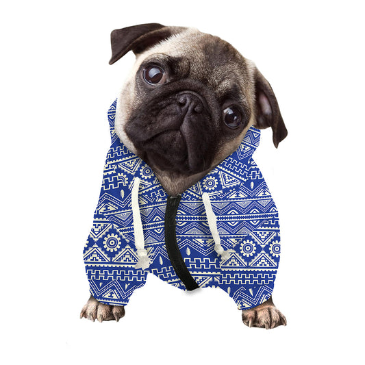Blue And White African Pattern Print Dog Zip Up Hoodie