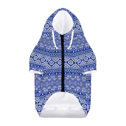 Blue And White African Pattern Print Dog Zip Up Hoodie