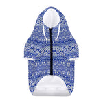 Blue And White African Pattern Print Dog Zip Up Hoodie