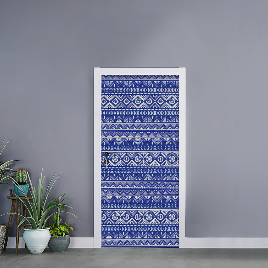 Blue And White African Pattern Print Door Sticker