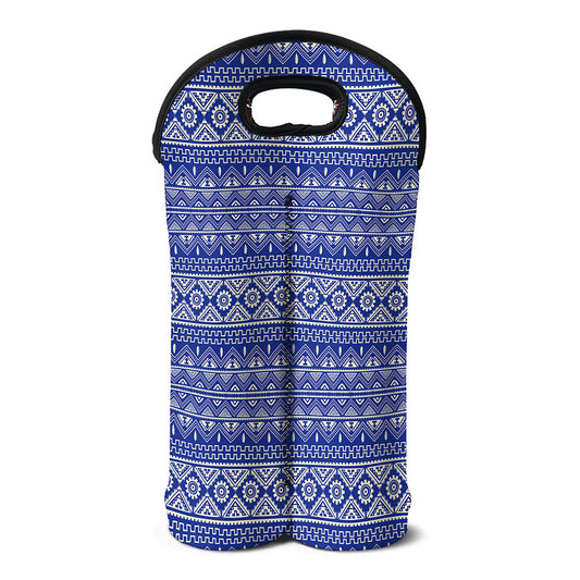 Blue And White African Pattern Print Double Neoprene Wine Tote