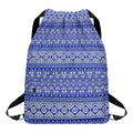 Blue And White African Pattern Print Drawstring Backpack