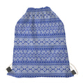 Blue And White African Pattern Print Drawstring Bag