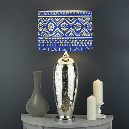 Blue And White African Pattern Print Drum Lamp Shade