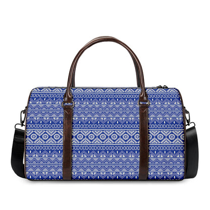 Blue And White African Pattern Print Duffle Bag