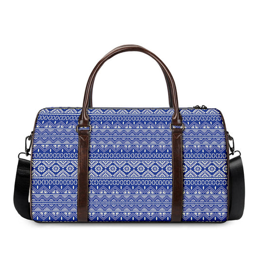 Blue And White African Pattern Print Duffle Bag