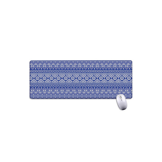 Blue And White African Pattern Print Extended Mouse Pad