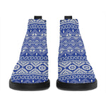 Blue And White African Pattern Print Flat Ankle Boots