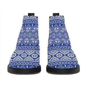 Blue And White African Pattern Print Flat Ankle Boots