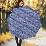 Blue And White African Pattern Print Foldable Umbrella