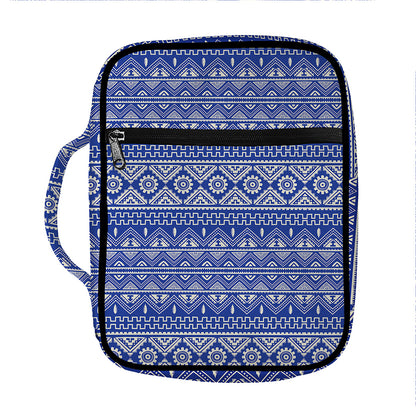 Blue And White African Pattern Print Front Pocket Bible Bag