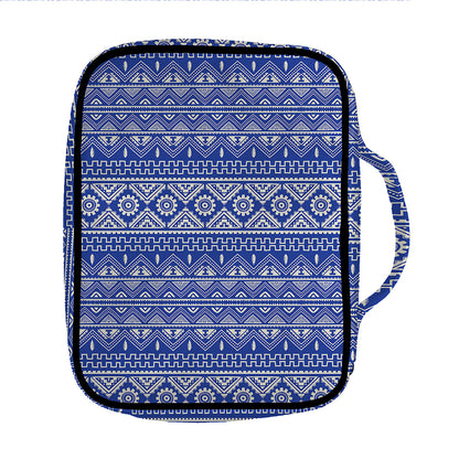 Blue And White African Pattern Print Front Pocket Bible Bag