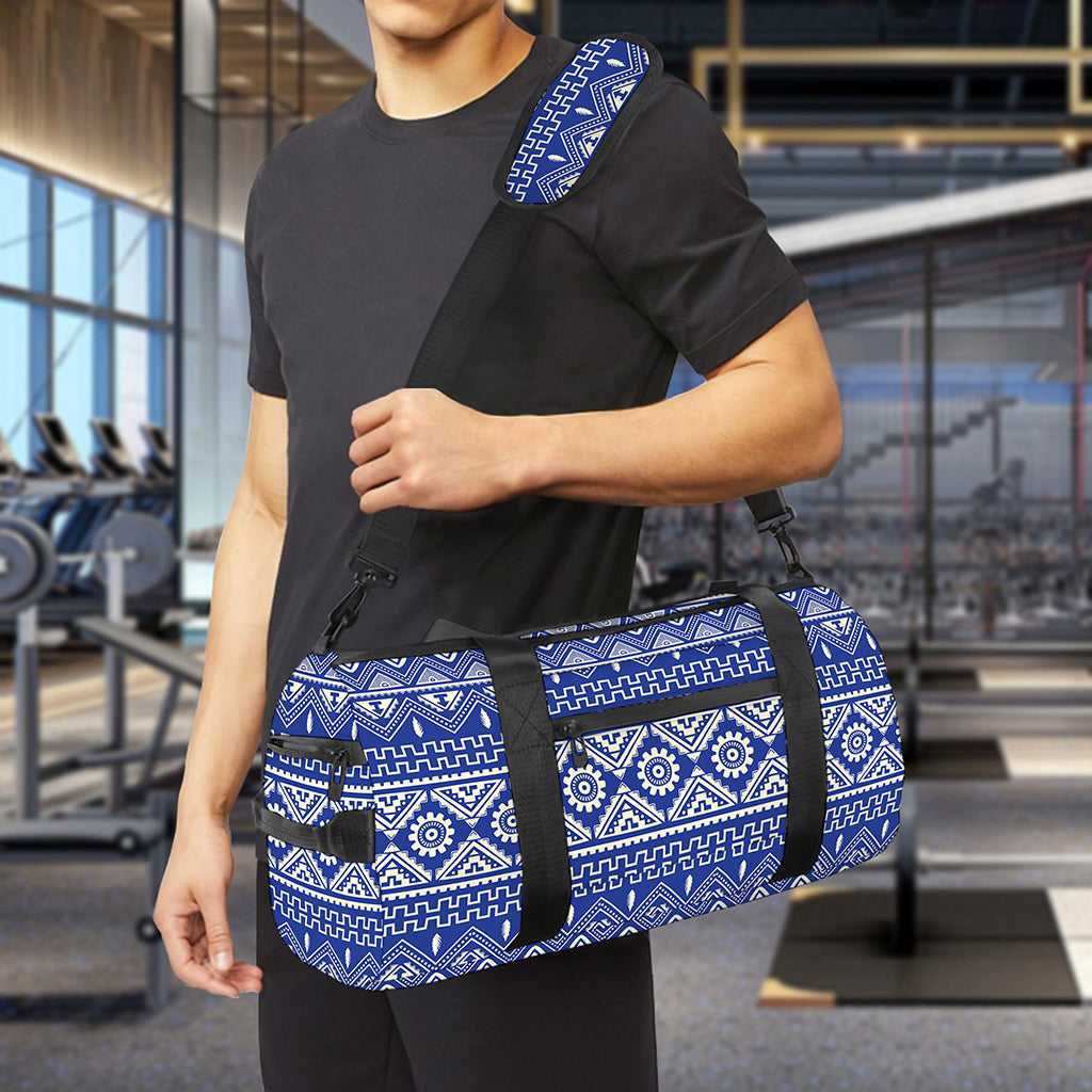 Blue And White African Pattern Print Gym Bag