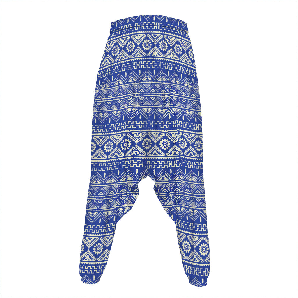 Blue And White African Pattern Print Hammer Pants