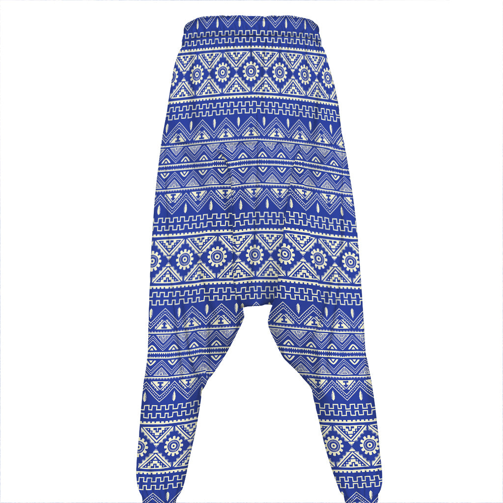 Blue And White African Pattern Print Hammer Pants