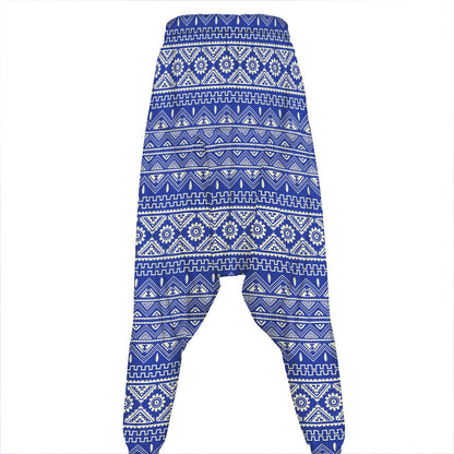 Blue And White African Pattern Print Hammer Pants
