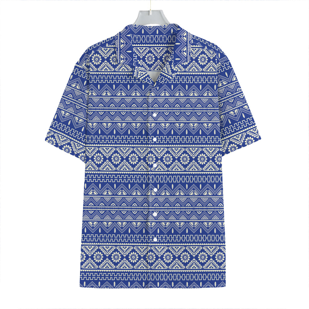 Blue And White African Pattern Print Hawaiian Shirt