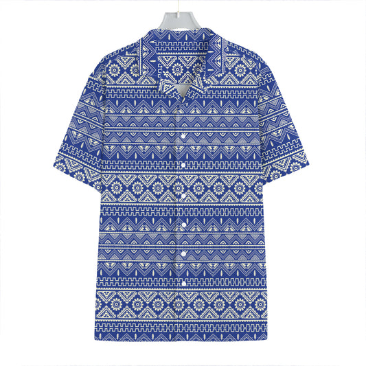 Blue And White African Pattern Print Hawaiian Shirt