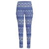 Blue And White African Pattern Print High-Waisted Pocket Leggings