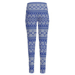 Blue And White African Pattern Print High-Waisted Pocket Leggings