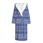 Blue And White African Pattern Print Hooded Bathrobe