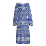 Blue And White African Pattern Print Hooded Bathrobe