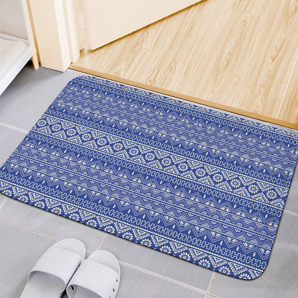 Blue And White African Pattern Print Indoor Door Mat