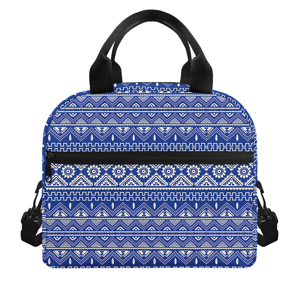 Blue And White African Pattern Print Insulated Lunch Bag