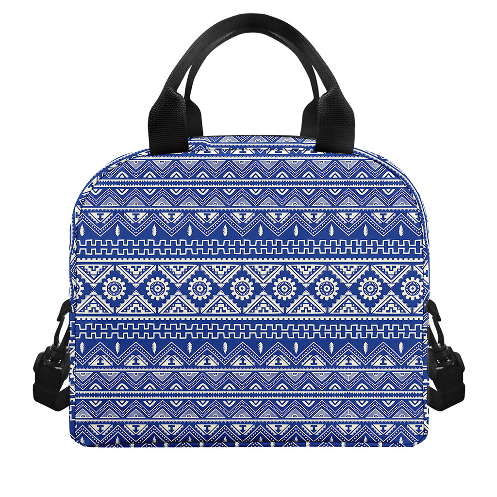 Blue And White African Pattern Print Insulated Lunch Bag