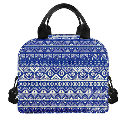 Blue And White African Pattern Print Insulated Lunch Bag
