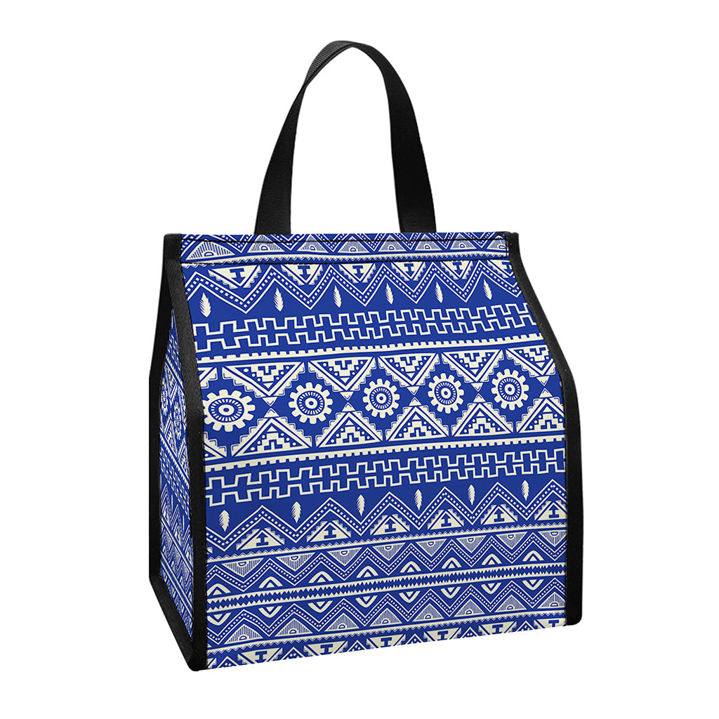 Blue And White African Pattern Print Insulated Lunch Tote