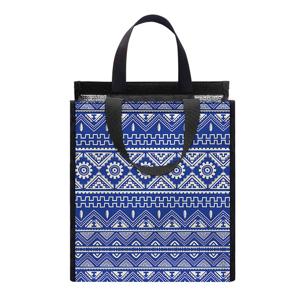 Blue And White African Pattern Print Insulated Lunch Tote