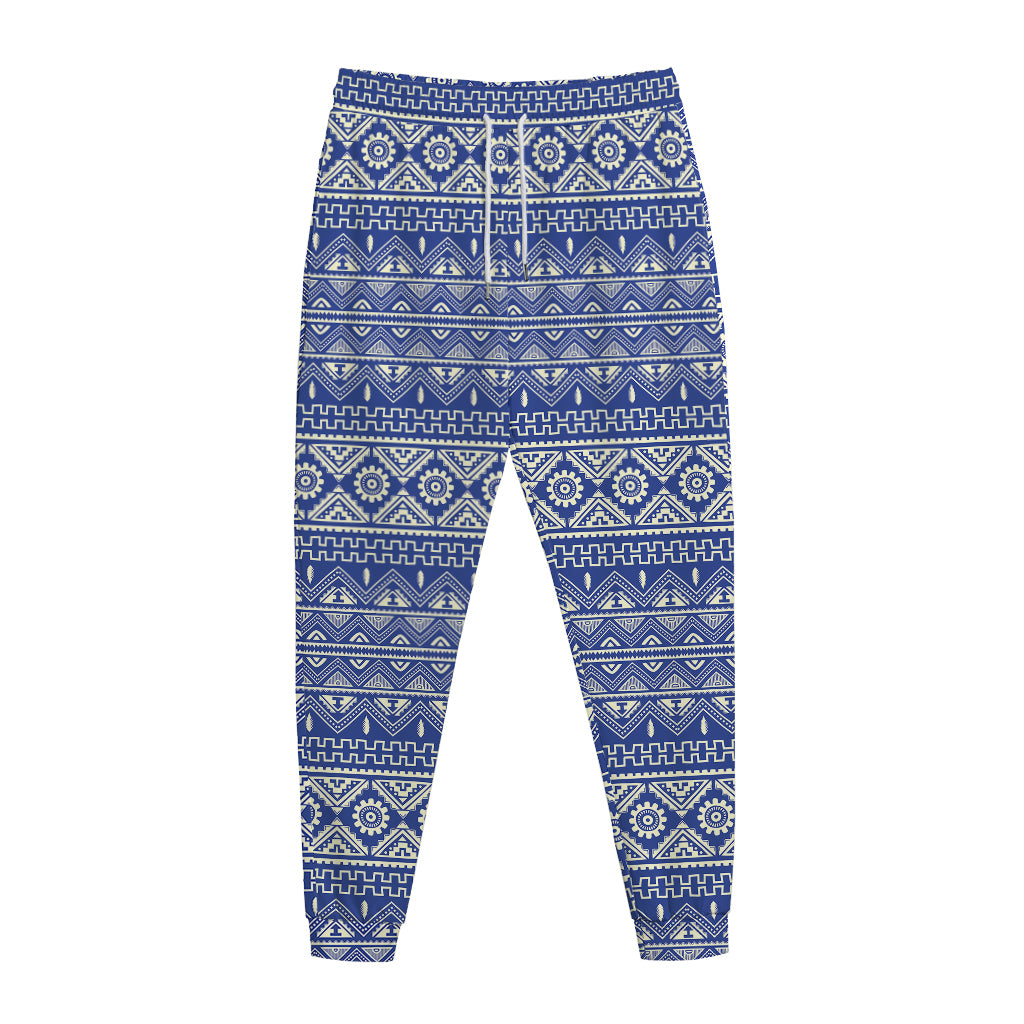 Blue And White African Pattern Print Jogger Pants