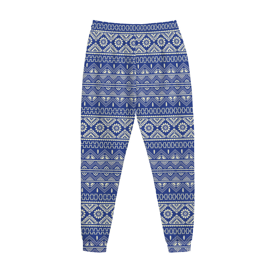 Blue And White African Pattern Print Jogger Pants