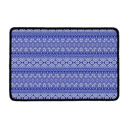 Blue And White African Pattern Print Kitchen Mat
