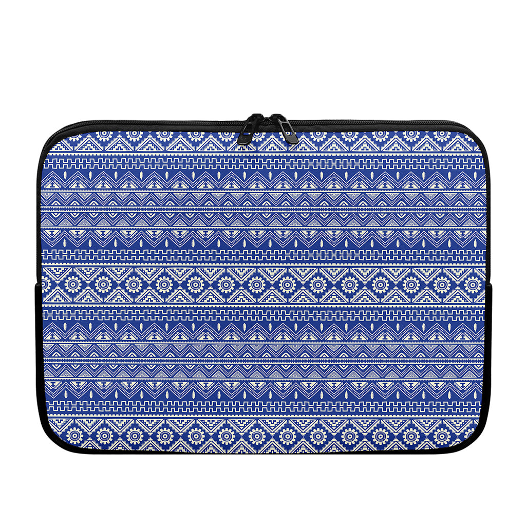 Blue And White African Pattern Print Laptop Sleeve