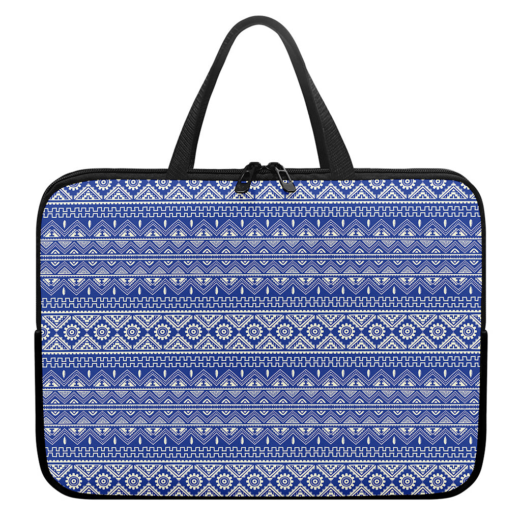 Blue And White African Pattern Print Laptop Sleeve With Handle