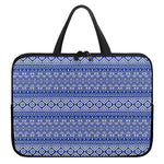 Blue And White African Pattern Print Laptop Sleeve With Handle