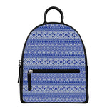 Blue And White African Pattern Print Leather Backpack