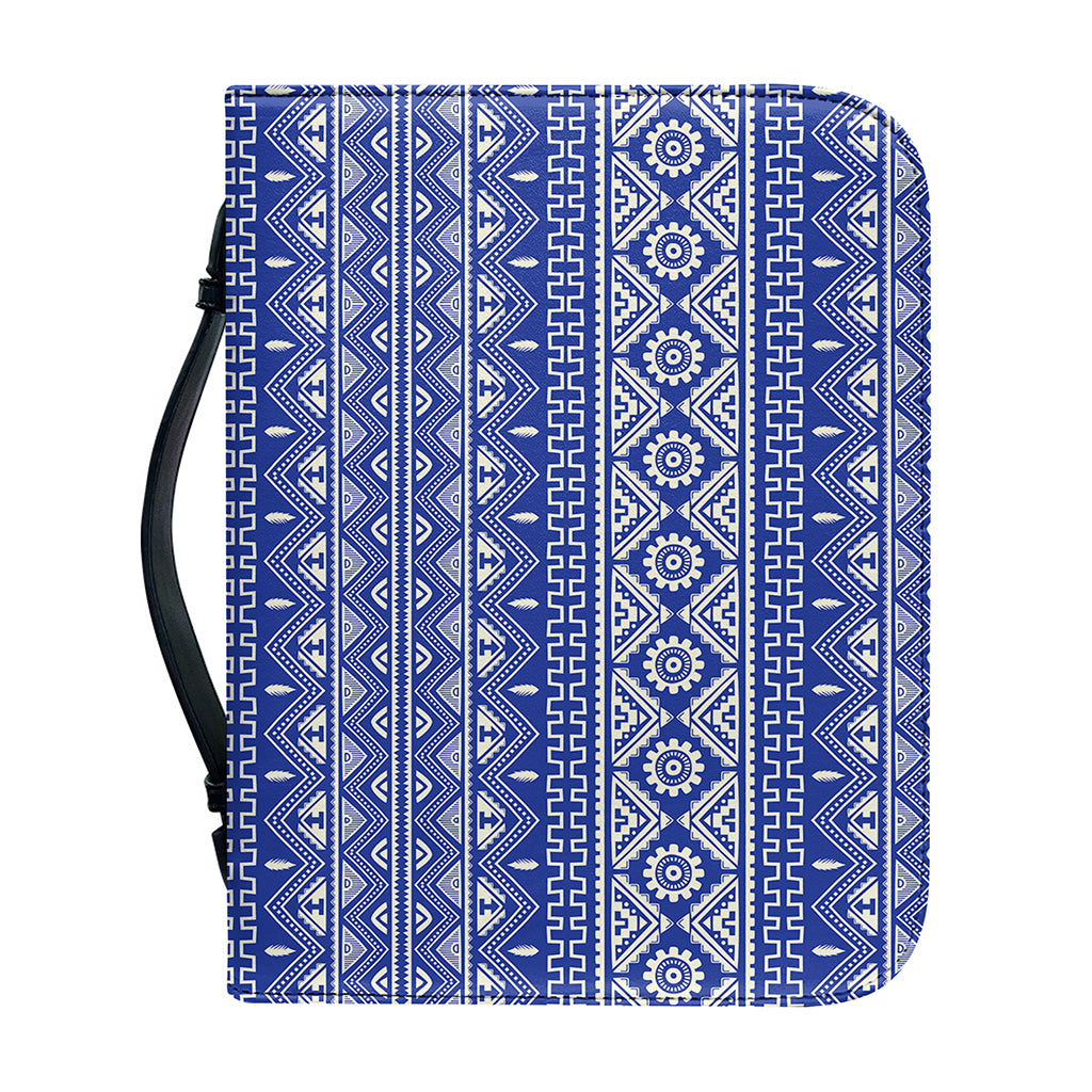 Blue And White African Pattern Print Leather Bible Cover